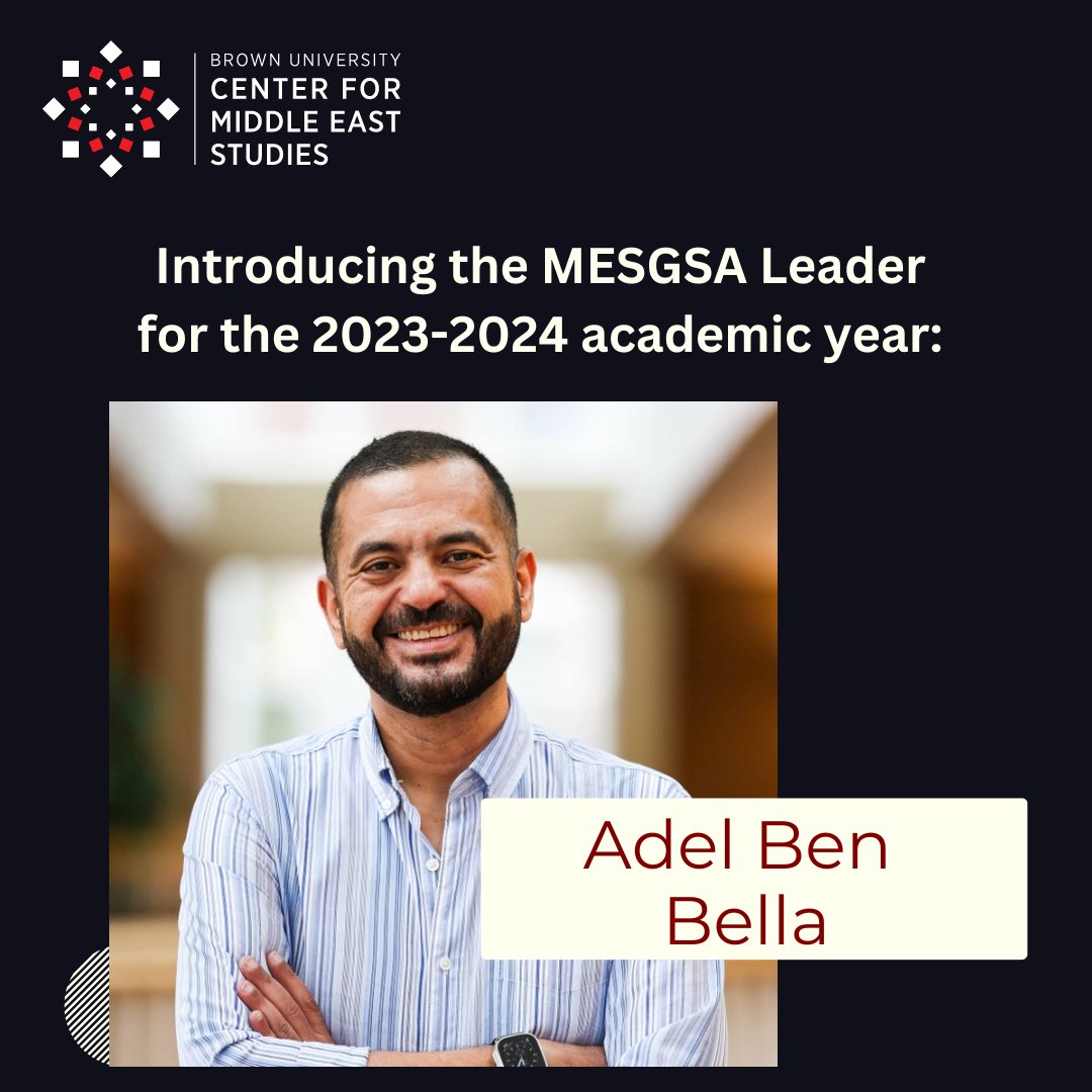 Please help us give a warm welcome to Adel Ben Bella, the MESGSA Leader for the 2023-2024 academic year. 

Adel Ben Bella, a filmmaker and curator, is pursuing a Ph.D. in modern culture and media at Brown University. 

Learn more about him here: watson.brown.edu/cmes/news/2023…