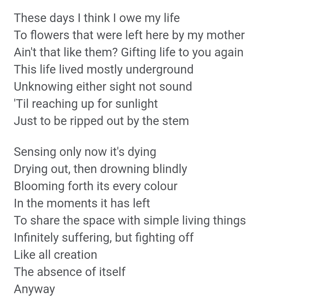 2 weeksince @Hozier released his new album unreal, unearth and I am still completely and utterly obsessed. These lyrics from First Time in particular, just so beautiful. Also, love the little 'anyway' right at the end, only caught it this morning listening on my headphones