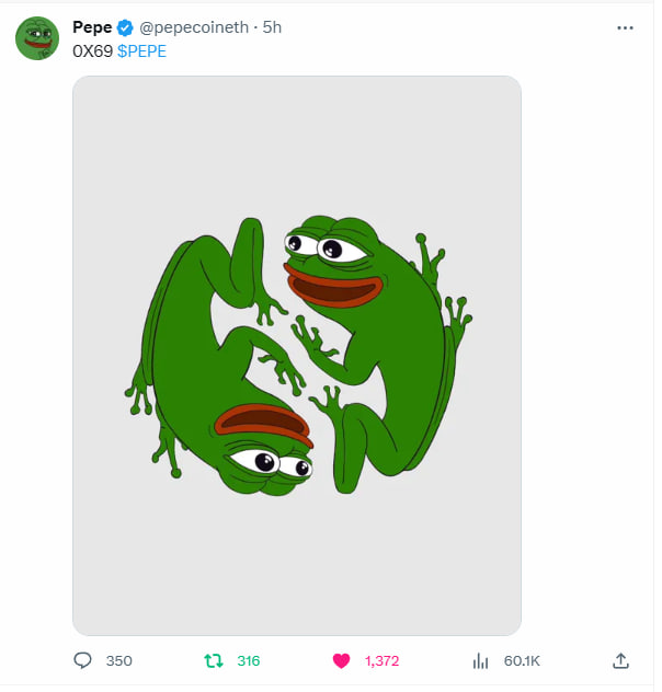 _0x69_'s tweet photo. $0x69

PEPE's official tweet is 0x69PEPE's
OG is only here. #0x69pepe 

https://t.co/gZ7jpOB705 https://t.co/lnub84oggC