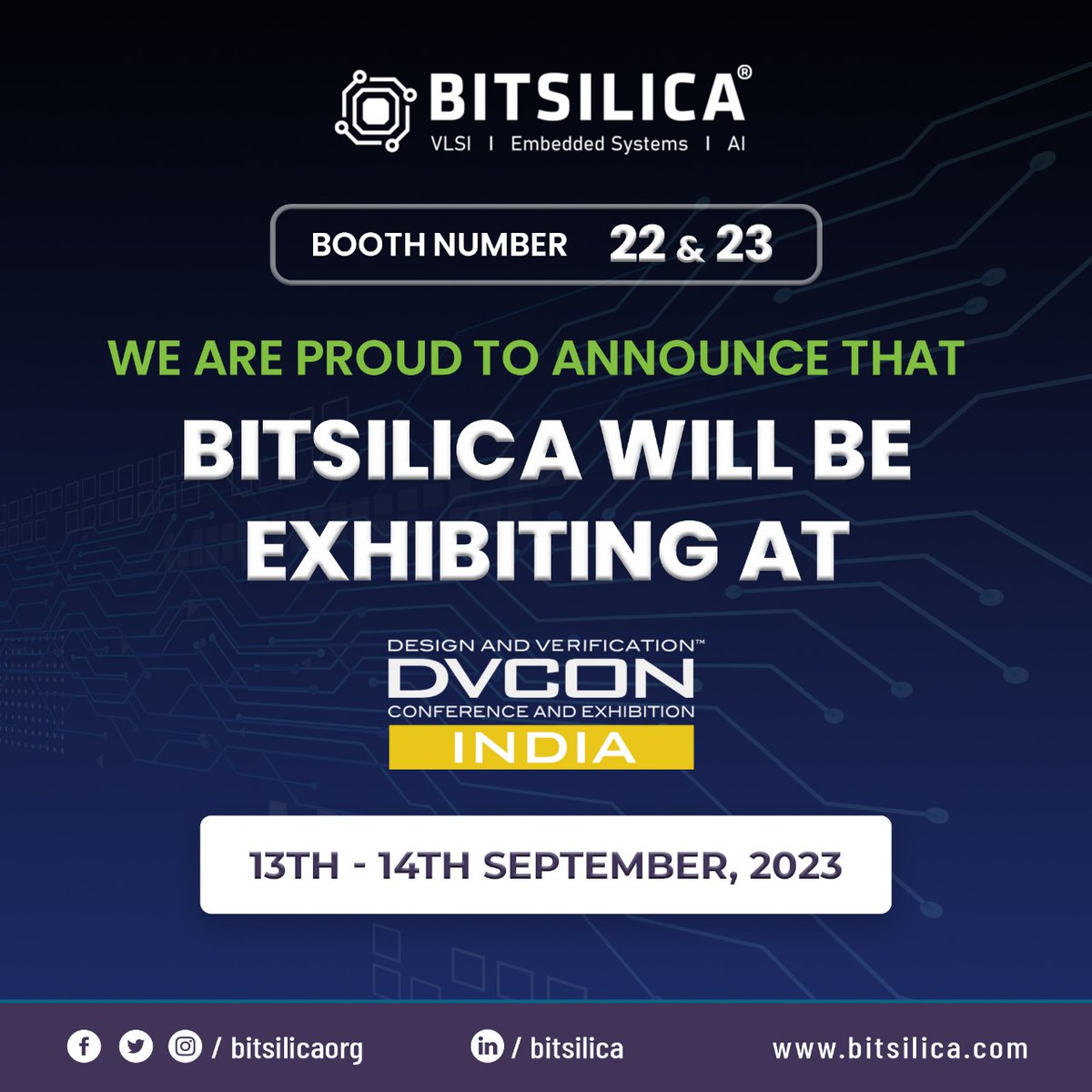 Bitsilica is proud to announce that we will be exhibiting at DV Con 2023 on 13th-14th September at Radisson Blu, Mahrathahalli, Bangalore !

Please do visit us at our exhibit booth no. 22 & 23 !

 #dvcon2023 #dvcon #design #conference #corportaeevent