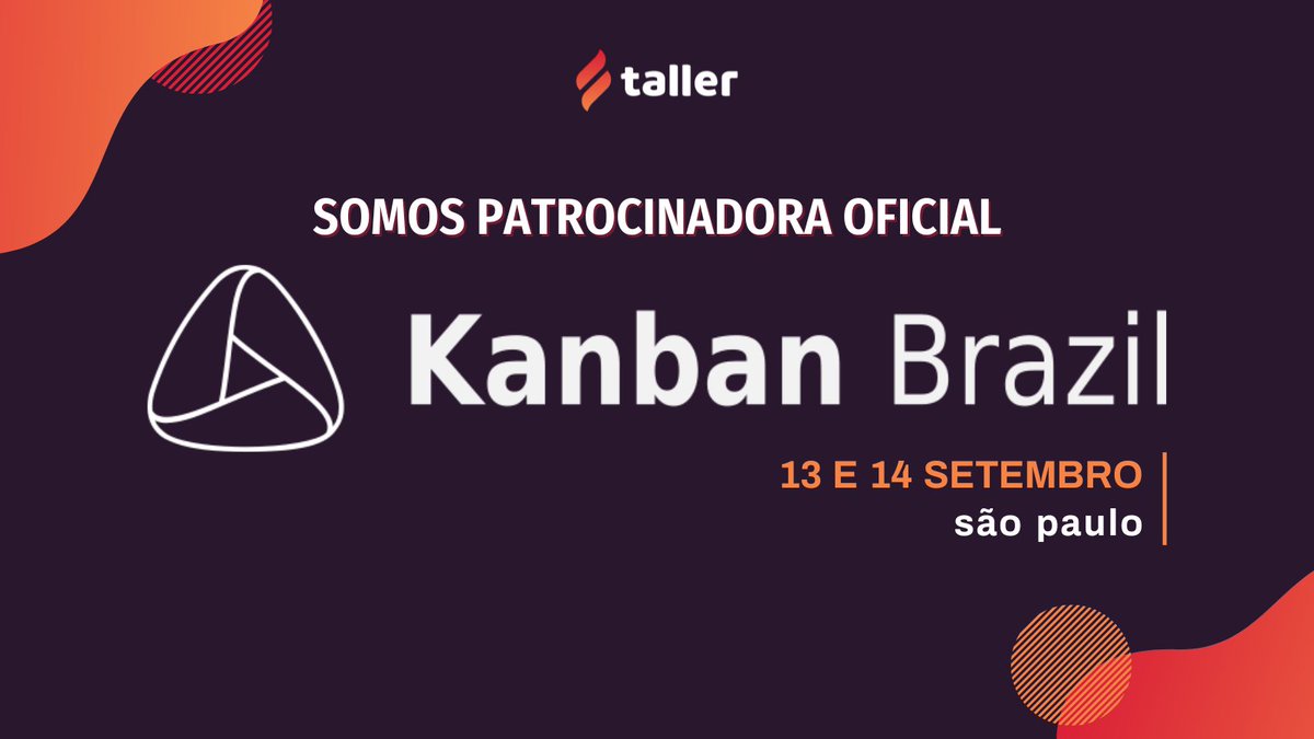 Oficialmente patrocinadora do #KanbanBrazil 2023! 🔥

Estamos muito felizes em anunciar nosso apoio para esse evento tão importante para a comunidade de #Kanban.

Uma oportunidade única para você aprofundar conhecimentos, ter ótimas experiências e conseguir falar com a Taller.😉
