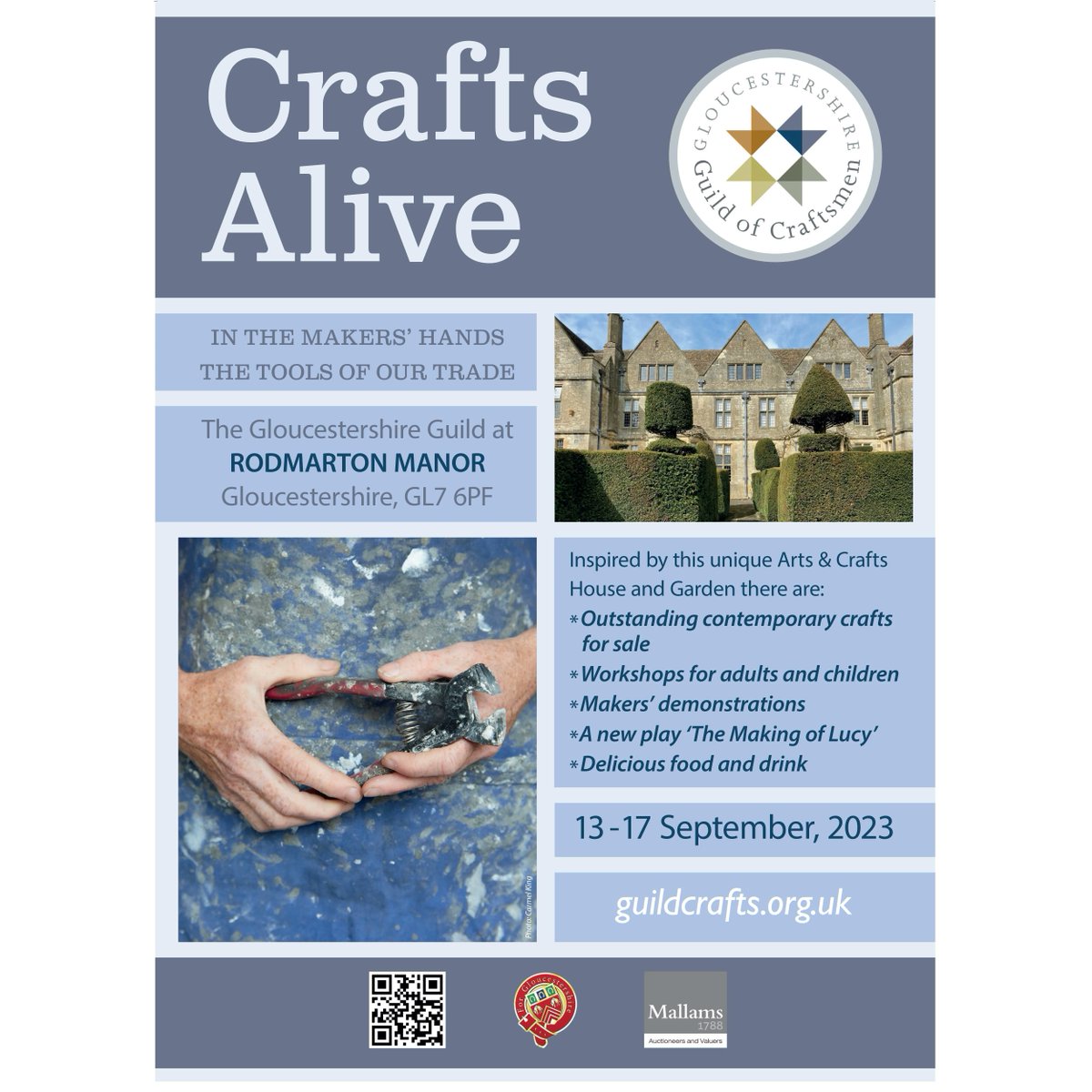 We are happy to announce that Mallams is a proud sponsor of the Gloucestershire Guild of Craftsmen’s event ‘Crafts Alive’ taking place at Rodmarton Manor from 13-17 Sept.
For more information and to buy tickets go to bit.ly/3P3LDt0
#guildcrafts #glosguild #artsandcrafts