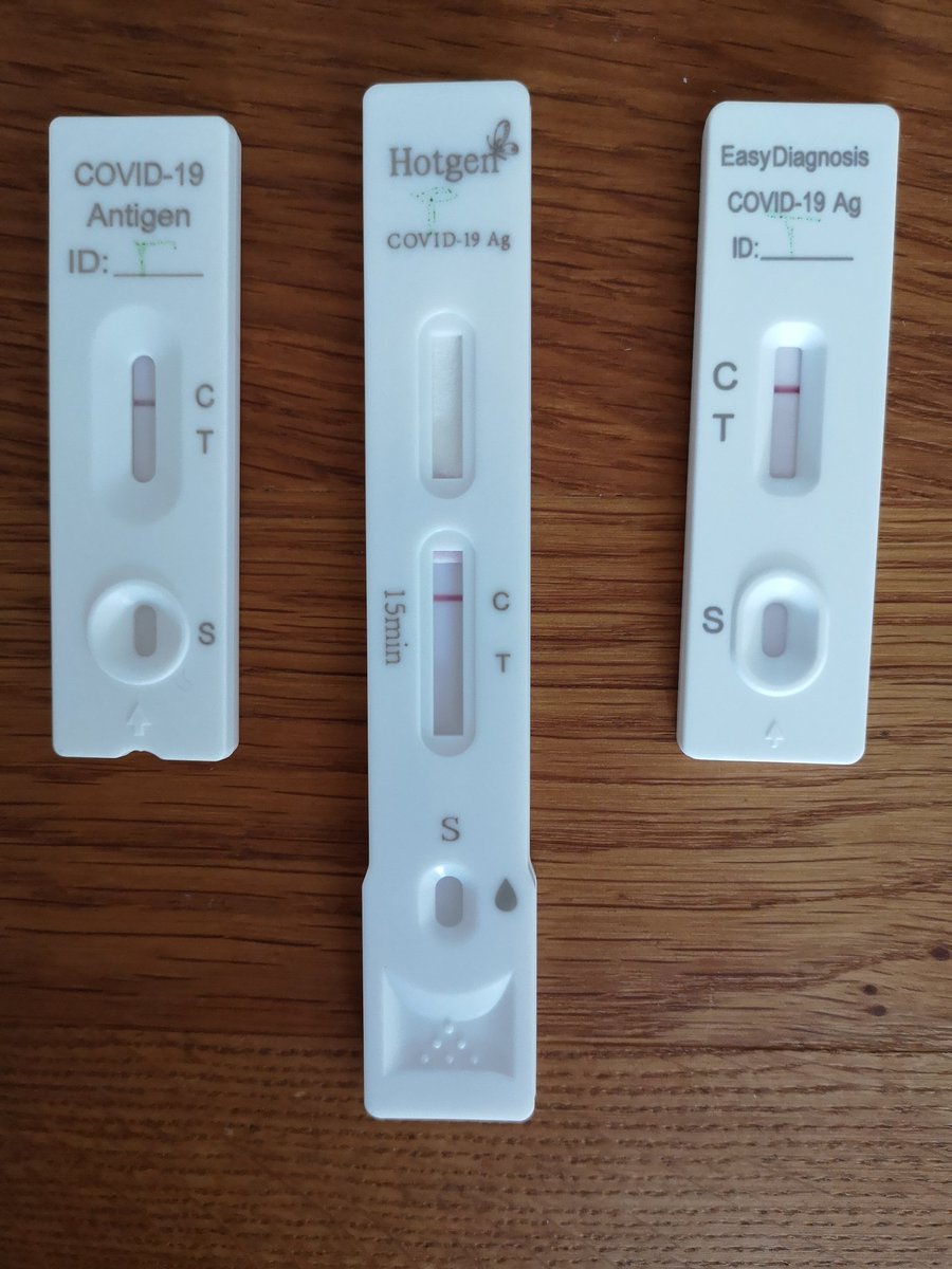 FBergmann_VT's tweet photo. Die lässt sich schnell beantworten. Sowohl beim Rotz aus dem Taschentuch (li) als auch bei Speichel aus dem Mundbereich schlagen #Longsee, #Hotgen & #eDiagnosis nicht mehr an. Einzig beim Hotgen-Speicheltest könnte man mit viel Fantasie eine schwache Linie reininterpretieren. https://t.co/GVv2O5fIn7