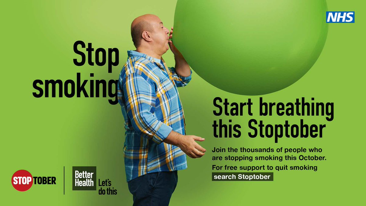 The #Stoptober Challenge starts Oct 1st - this time next month! Save the date🗓️

Those who make it 28 days smoke-free are 5 times more likely to quit for good! 🥳🚭

Info and tips 👉nhs.uk/better-health/…