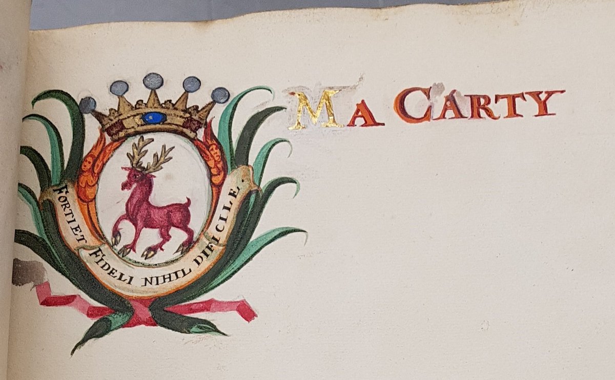 Upbeat heraldic stag for the weekend from an Irish heraldry manuscript painted by James Terry, Athlone Herald, exiled in France with King James II #BLHarley #HiddenCollections Harley MS 4039 searcharchives.bl.uk/permalink/f/79…