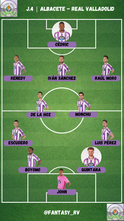 Fantasy_RV's tweet photo. ⚽️🟣 Cuarta jornada en la #ligahypermotion 

🆚 Albacete

🏟️ Carlos Belmonte

🔄 No se esperan muchos cambios en el XI de Pezzolano

🇧🇷 Lo más probable es que debute Marcos André

👀👇 Os dejamos el XI probable del Pucela https://t.co/NfjngOK2ne