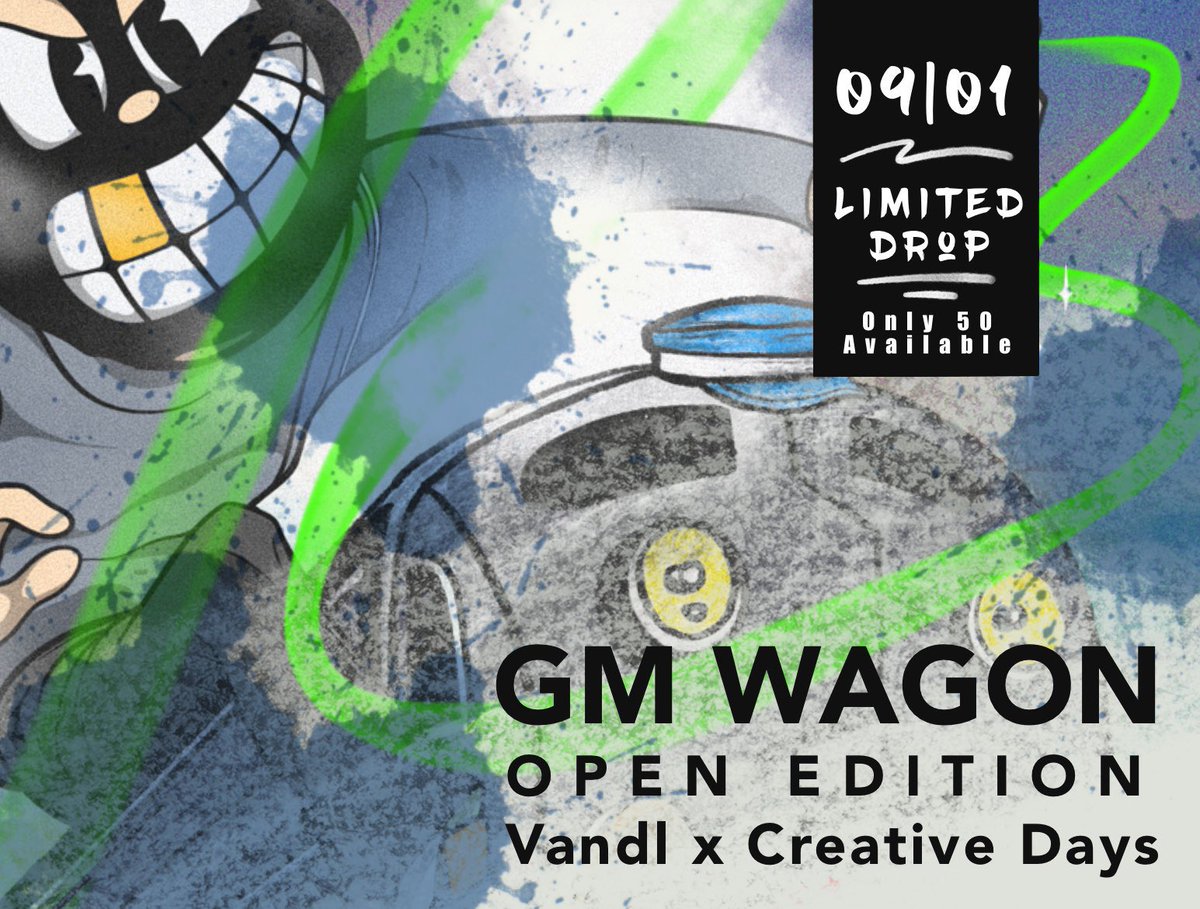 Gm! Limited Edition dropping tonight with <a href="/creativeday5/">CreativeDays</a> at 4pm PST (7pm Est) dont miss out on this dope collab. Each wallet that mints 1 will get a physical print mailed to them. Link is down below, check out the full piece!