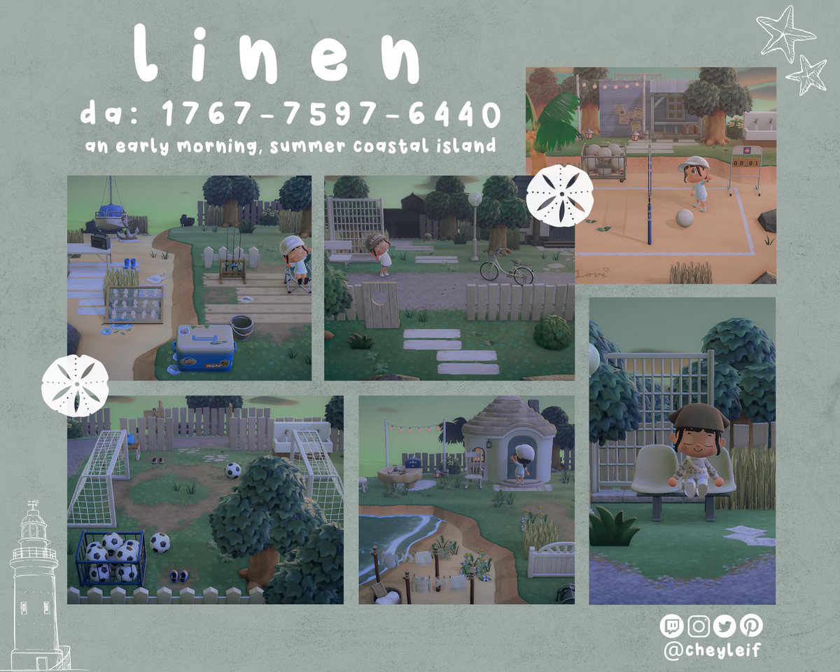 🐚 linen is ready for dreamers!! ~ all beaches + villager homes are decorated 🐟 DA: 1767-7597-6440 🤍