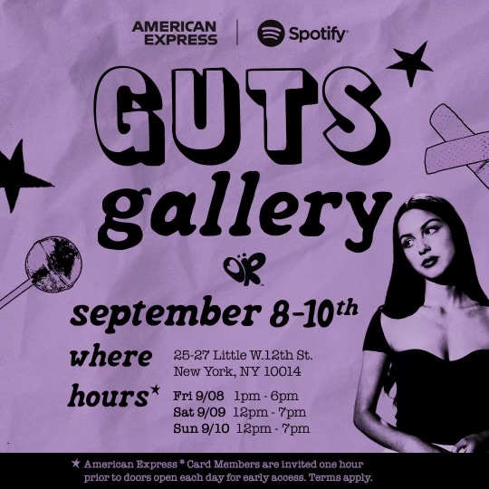 i’ve teamed up with @spotify and @americanexpress for a 3-day pop-up experience in NYC. There will be exclusive GUTS merch and more surprises!!!! oliviarodrigo.lnk.to/GUTSGallerySpo…