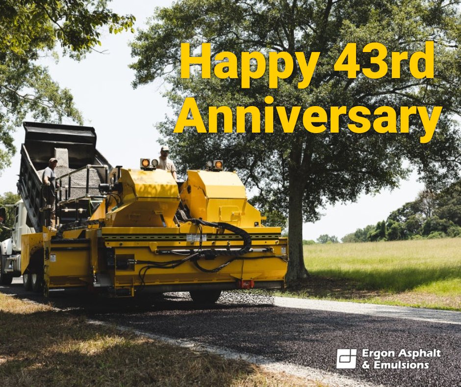 ergonasphalt's tweet photo. Today we are celebrating our 43rd anniversary. Thanks to our #ErgonAsphalt family of employees for all you do to ensure we are #TheResource in our industry! #43years #ErgonHistory #ErgonFamily

Read more about Ergon A&amp;E here: https://t.co/MFiz5Zjs2f https://t.co/X9epOlvNrO