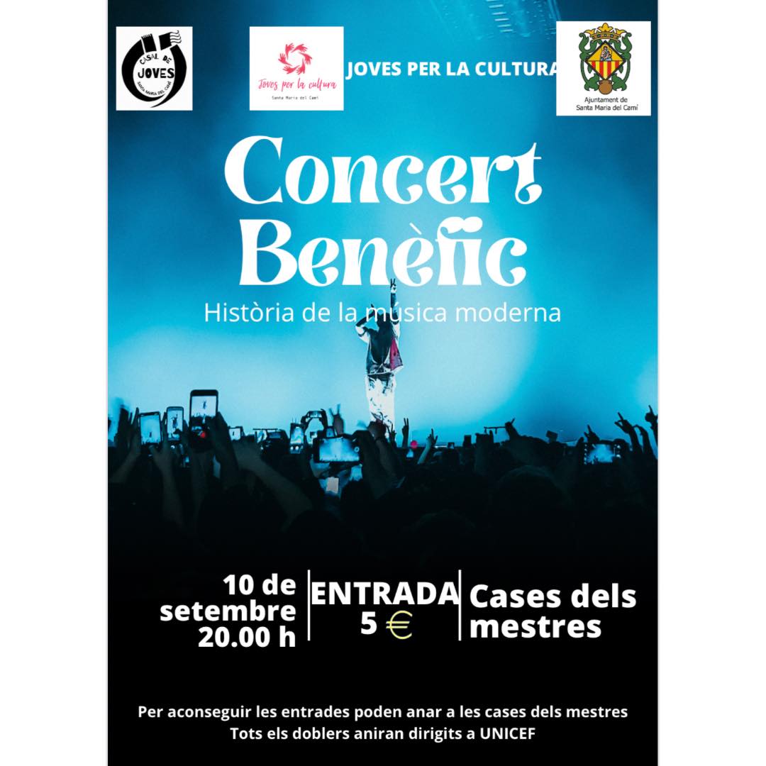 #cultura #joventut #música #jovesperlacultura
El proper diumenge 10 de setembre podrem gaudir d’un concert benèfic a benefici d’UNICEF.