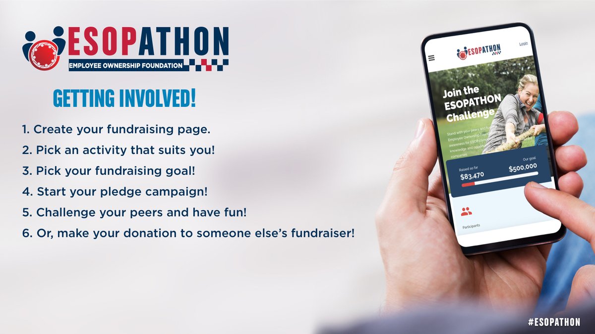 Have you registered for #ESOPATHON yet? It's easy, fun, and helps us raise critical resources to promote #employeeownership. Register and get started today! esopathon.org