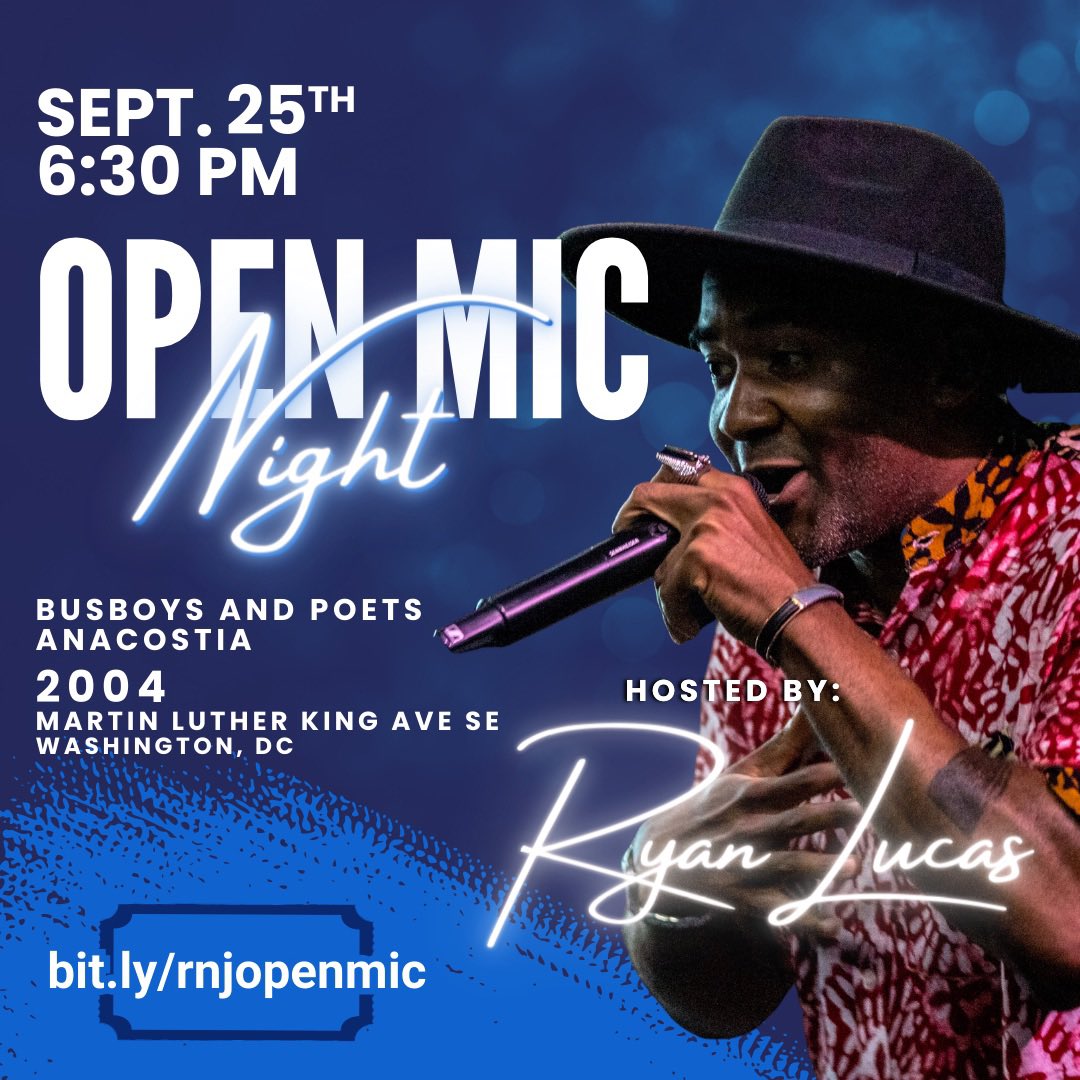 RyanLucasDC's tweet image. Rhythm - N - Justice
Where Art Meets Activism

Revolutionary &amp;amp; groundbreaking works of music, performance art, spoken word poetry and Hip-Hop.

Busboys &amp;amp; Poets Anacostia
2004 MLK Ave SE DC

Date:
Monday 9/25/23

Time:
6:30 pm

Sponsored by @rhythmnjustice @salimadofo 

#dcopenmic