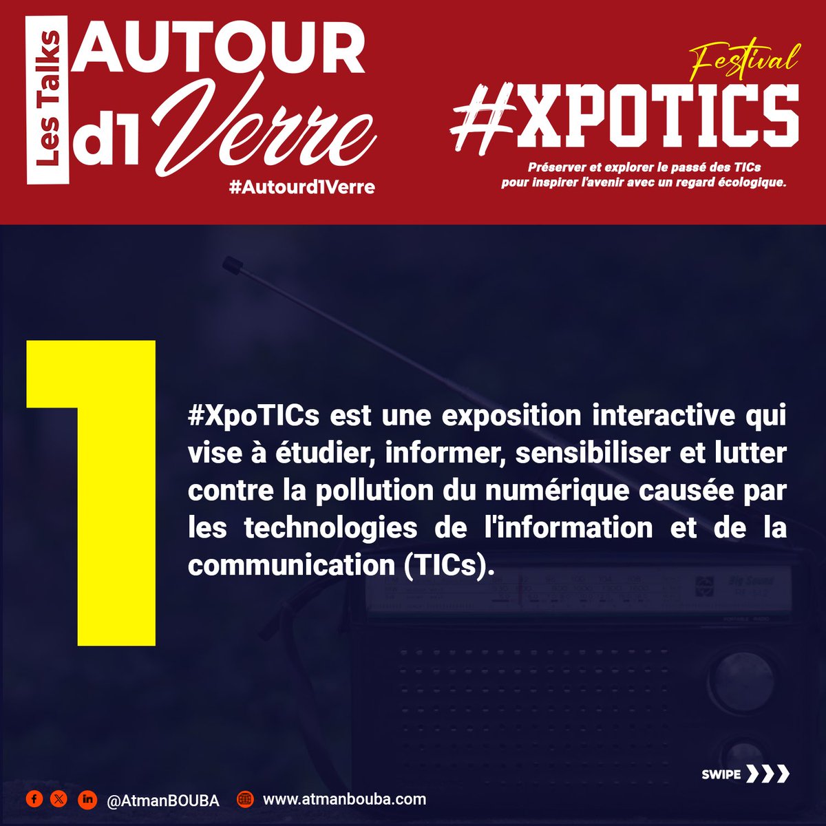 AtmanBOUBA's tweet photo. Depuis quelques jours, nous faisons du bruit autour du festival #XpoTICs. Voici tout ce qu'il faut savoir à propos de ce festival.
Les inscriptions, c’est par ici https://t.co/YzlScYKhjE 🚀
🆎#AtBOUBA #HistoireTICs #MyFirstTechStory #XpoTICs #TICs #Histoire. https://t.co/TYaScOwoqq