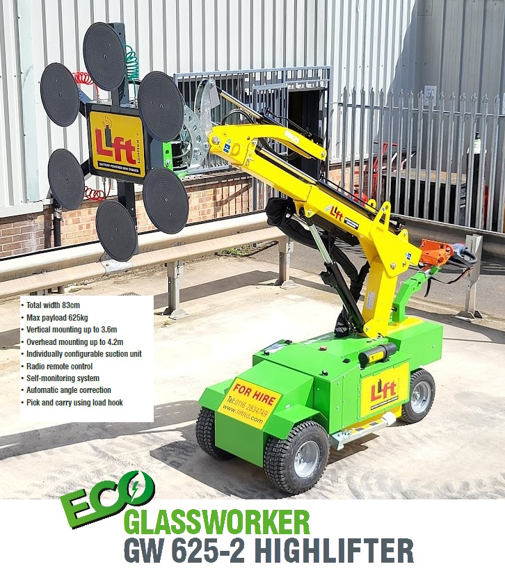 spidercranes's tweet photo. We now have a the GW625 Highlifter added to our range - This Glazing Robot will also pick and carry with a load hook, and has an additional boom section giving the height a boost to over 3.5m to central point of glass attachment, and a height of 4.2m when lifting glass overhead. https://t.co/N6hRyhtKXa