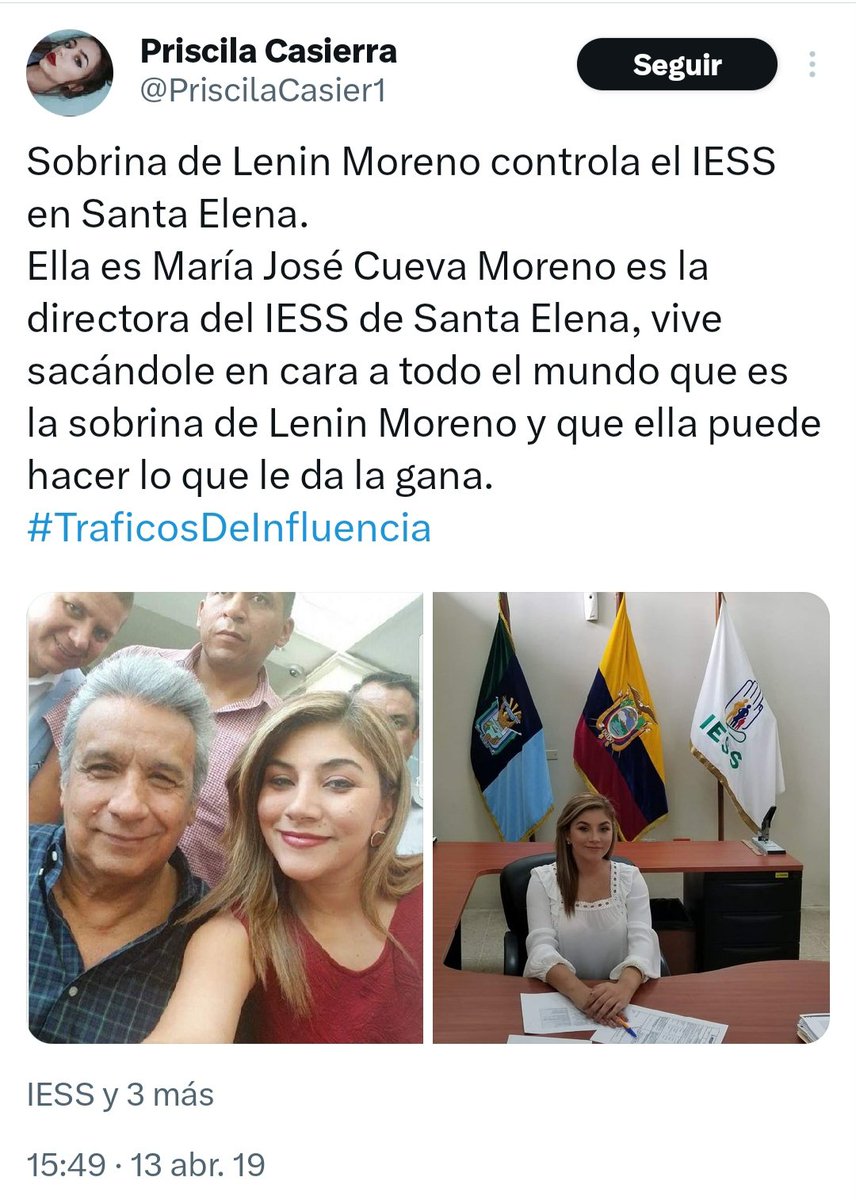 AlmaMiaEcu's tweet photo. María José Cueva Moreno, sobrina de Lenin Moreno, fue directora del IESS en Santa Elena, y es la coordinadora del movimiento ADN en ese cantón.

Es de terror quienes están detrás de Daniel Noboa.

ADVERTIDOS ESTÁN ❎🚩 https://t.co/w8ymM5TdsK