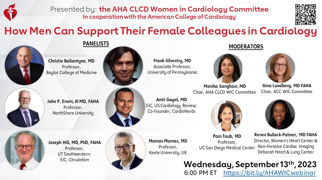 Jon Pagtakhan (@jonpheart) on Twitter photo ๐จ CLCD #WIC Committee new webinar alert!
Join a discussion with colleagues on what male allyship means for women in cardiology. Topics to include bias, discrimination, sponsorship, mentorship, and more! #HeForShe
Register now โฉ bit.ly/AHAWICwebinar
<a href="/AHAScience/">AHA Science</a> <a href="/MonSangh/">Monika Sanghavi MD, FACC</a> ๐จ CLCD #WIC Committee new webinar alert!
Join a discussion with colleagues on what male allyship means for women in cardiology. Topics to include bias, discrimination, sponsorship, mentorship, and more! #HeForShe
Register now โฉ bit.ly/AHAWICwebinar
<a href="/AHAScience/">AHA Science</a> <a href="/MonSangh/">Monika Sanghavi MD, FACC</a>