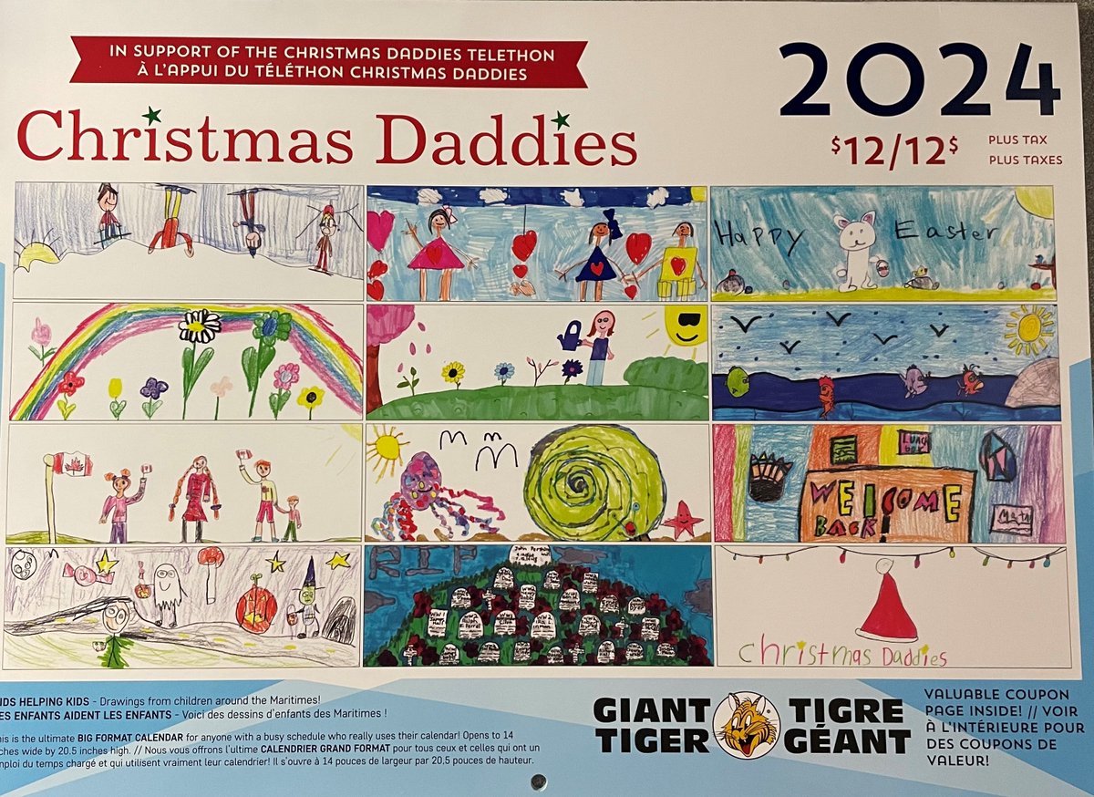 They are in stores now! Just in time for back to school shopping! 2024 Christmas Daddies calendars are available at all Giant Tiger locations in the Maritimes.
Pick up your 2024 calendar today @GTboutique for $12 plus tax. #4TheKids