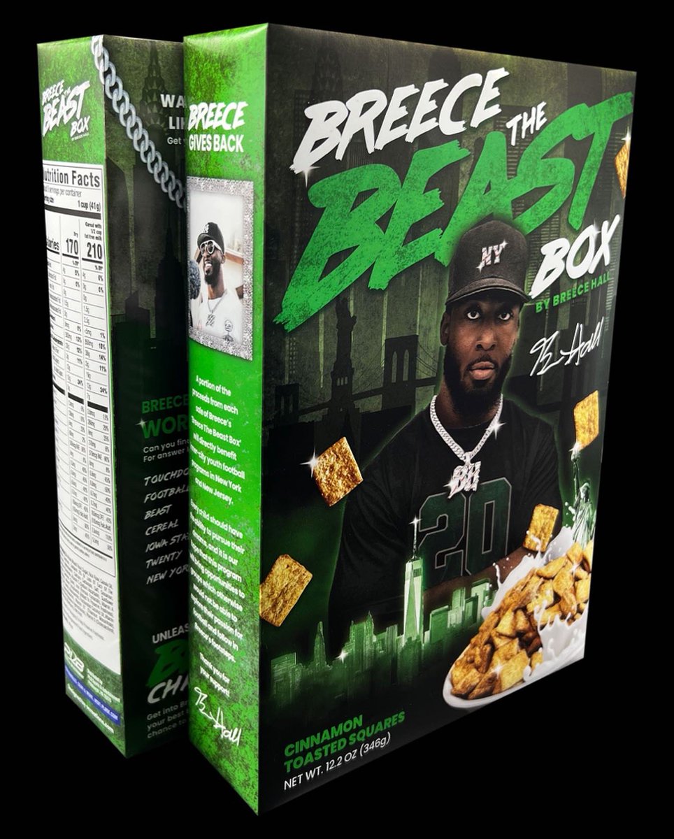 BreeceH's tweet photo. I’m excited to partner with @plbsports for my very own limited edition “Breece the Beast Box” cereal! A portion of the proceeds from each sale will benefit underserved youth football programs in New York and New Jersey. 

Available for purchase exclusively at https://t.co/8dSN2lJqMv while supplies last! Link to purchase is in my bio