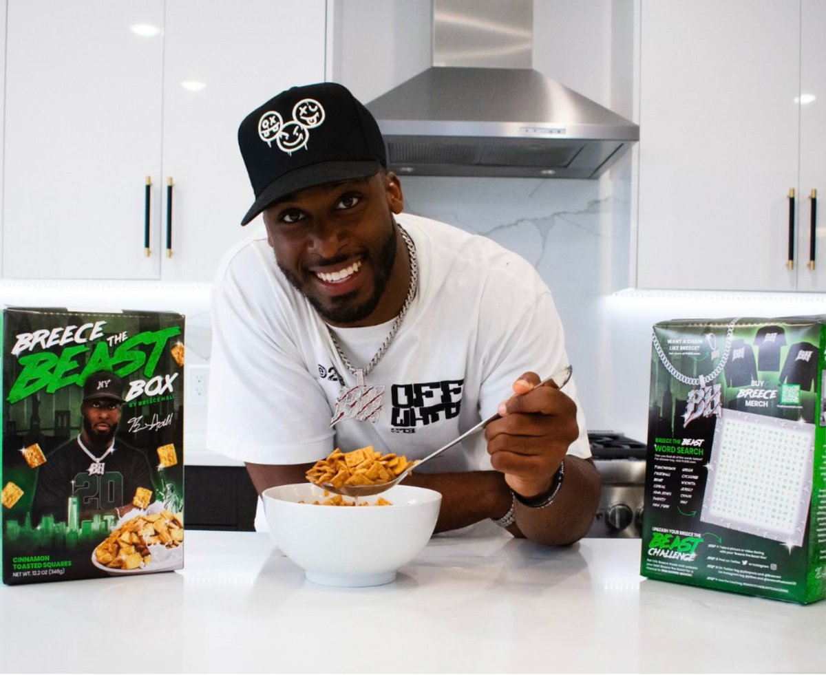BreeceH's tweet photo. I’m excited to partner with @plbsports for my very own limited edition “Breece the Beast Box” cereal! A portion of the proceeds from each sale will benefit underserved youth football programs in New York and New Jersey. 

Available for purchase exclusively at https://t.co/8dSN2lJqMv while supplies last! Link to purchase is in my bio