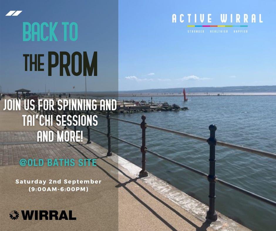 ActiveWirral's tweet photo. THE PROM IS BACK!🥳

Wirral Council is celebrating the return of the Prom and our new community space on the Old Baths site. Come join us for free entertainment and activities from 9:00AM-6:00PM! https://t.co/hAlYQ4U4Mw