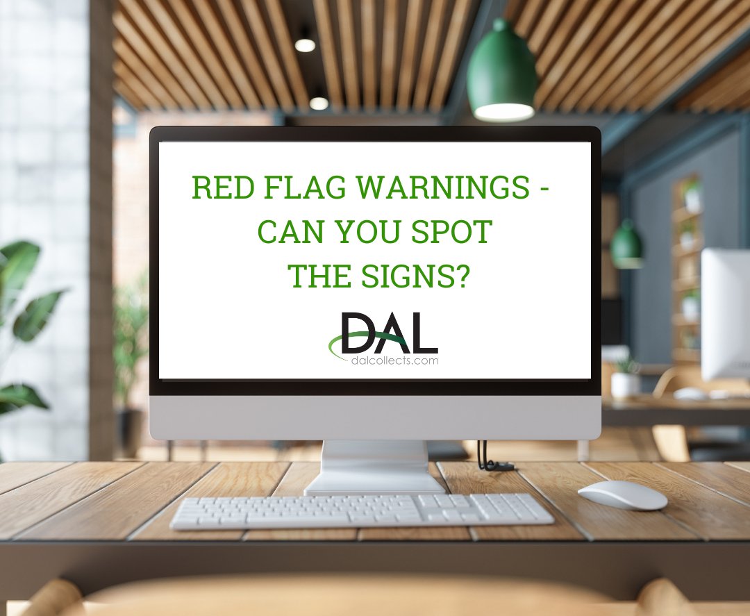 dalcollects's tweet photo. Take Action on the Red Flags and don't delay - Place your Claim with DAL Today! 

Read DAL's Red Flag Warnings: https://t.co/6MYIiJV1ns

#credit #commercialcollections #accountsreceivable #riskassessment https://t.co/h9iFOEhuNG