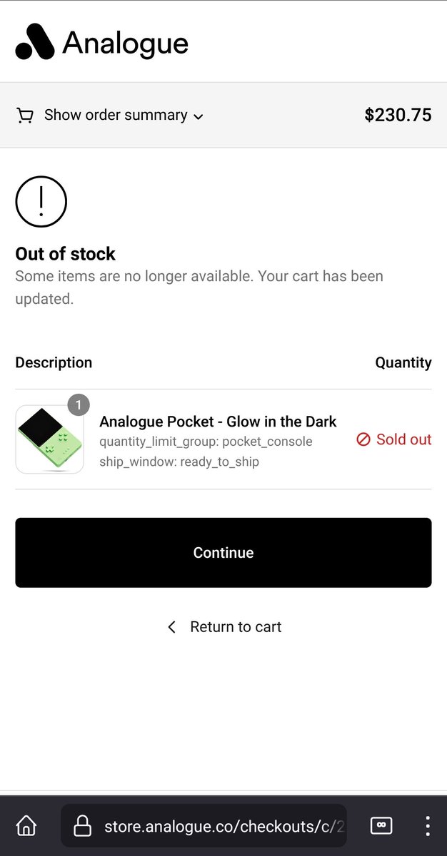 benjihad's tweet photo. @analogue If I went into a physical store, had the item in my cart, wait in line and have the item taken from me and told it's sold out, I promise I wouldn't come back to that store. Why should I come back, @analogue? https://t.co/mTHL95zRW6