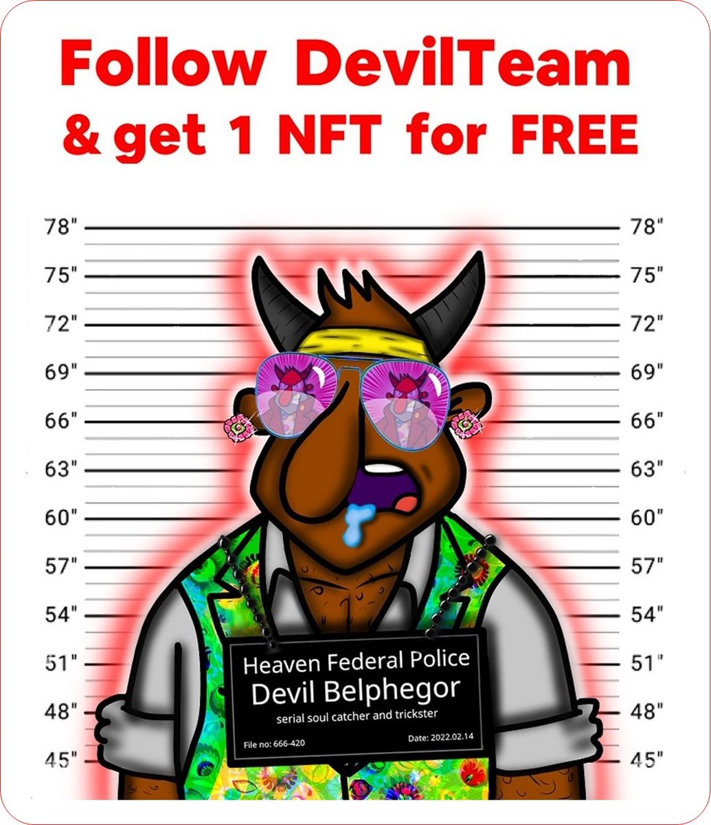 💪EVERYONE WINS - NO BULLSHIT💪 🔥Our team needs new souls!🔥 💎Follow @DevilTeamNFT1 ♻️Retweet & ❤️Like 📥Drop ETH Wallet Get 1 of NFT from DevilTeam collection for free. You got 60h #NFTs #NFTGiveaway #NFT全員プレゼント