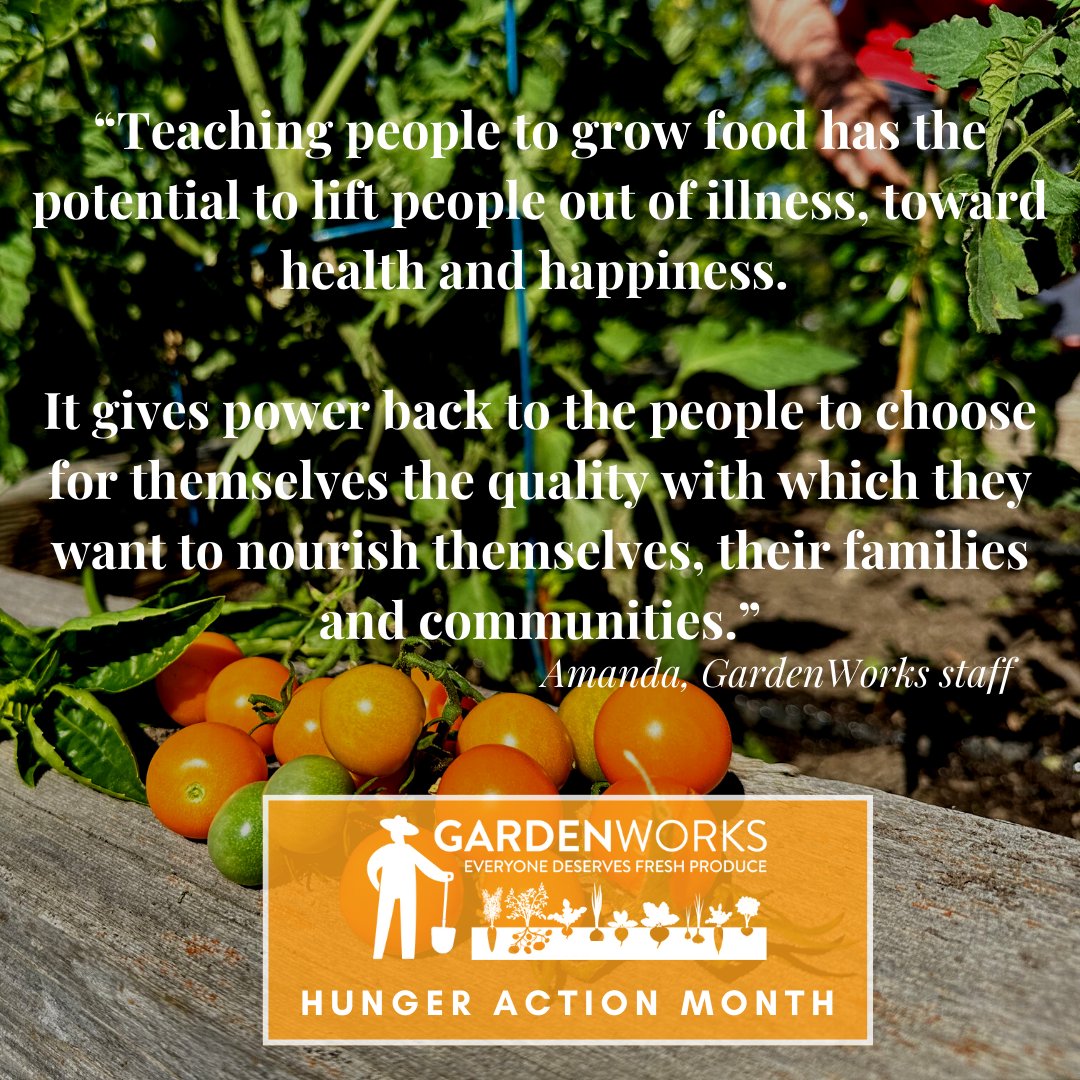 GardenWorksProj's tweet photo. Take Action this month to become a more informed advocate for food security and equity. Signup for our newsletter and share it with friends and family.  Together, we can fight hunger from the ground up. https://t.co/FHtCDyuSLq #EveryoneDeservesFreshProduce #HungerActionMonth https://t.co/M4Nte7tjJE