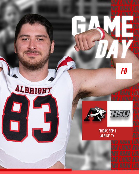 Lions Football is back! Lions open up the season on the road against #8 Hardin-Simmons. 🏈 @Albright_FBall 🦁 ⏰:7:00 PM 🎥📊:AlbrightAthletics.com