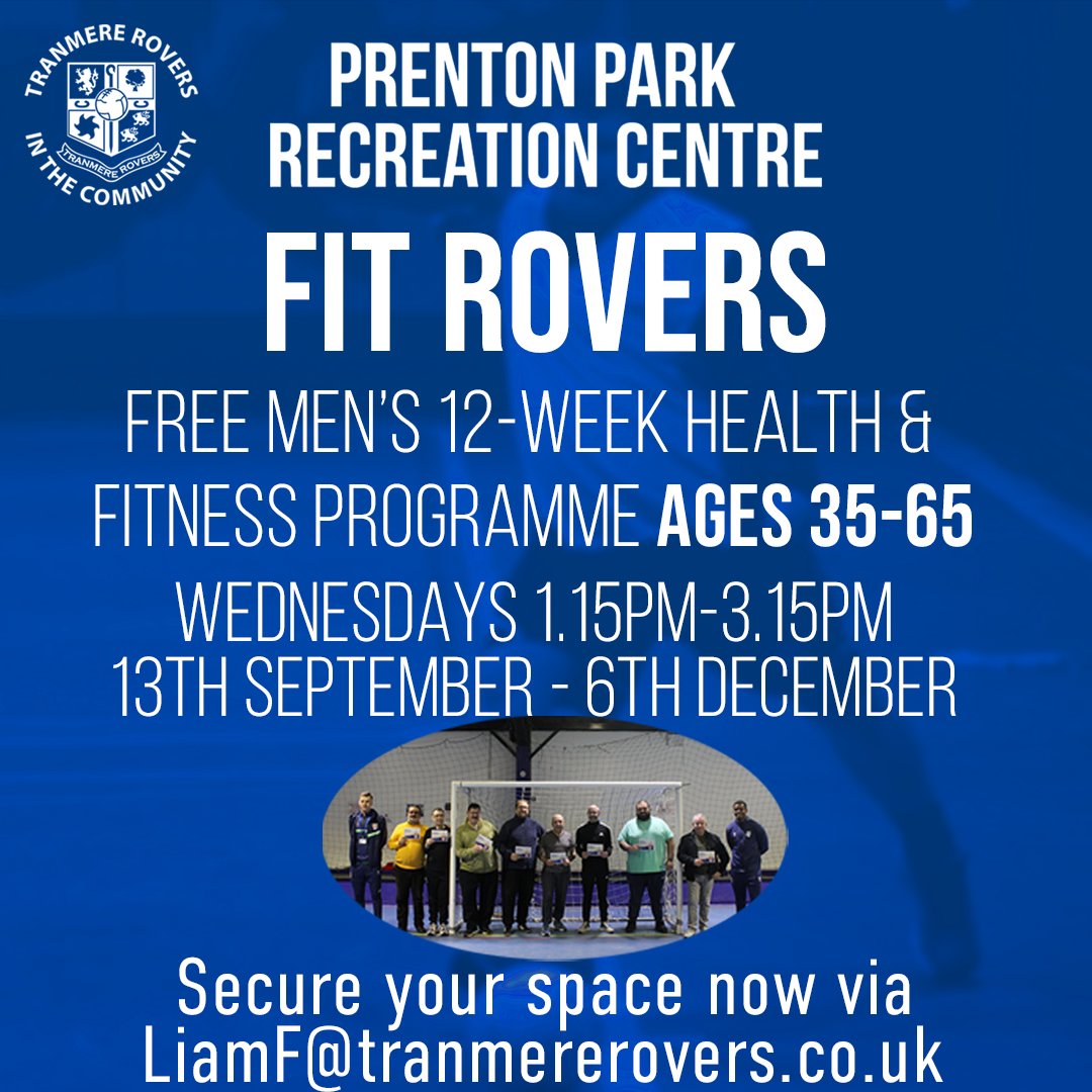 🏋️‍♂️ You can still sign up to our Fit Rovers programme if you're male, aged 35-65 and looking to get fit after the summer holidays! Sessions take place every Wednesday afternoon - sign up for free by emailing LiamF@tranmererovers.co.uk. #TRFC #SWA