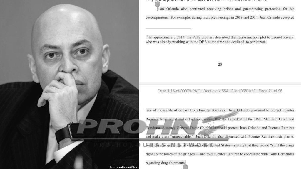 AntiBotsHN's tweet photo. ⏩️ #Chinchilla Clave de #Impunidad

Documento #InLimine 554,JOH prometió proteger a #GeovannyFuentes del arresto y la extradición, señalando que el ex presidente del Congreso Mauricio Oliva y el ex-fiscal hondureño #OscarChinchilla protegería a Ramírez y los haría "intocables” https://t.co/C7Ibkvbosl