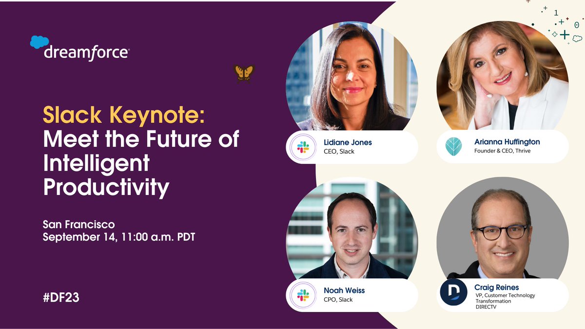 SlackHQ's tweet photo. Looking for some next-level business transformation? Learn how Slack is your intelligent productivity platform for Salesforce Customer 360 at this year’s @Dreamforce. 

Sign up today! #DF23 https://t.co/wKwwtLjZYb https://t.co/hWomXLE2rV
