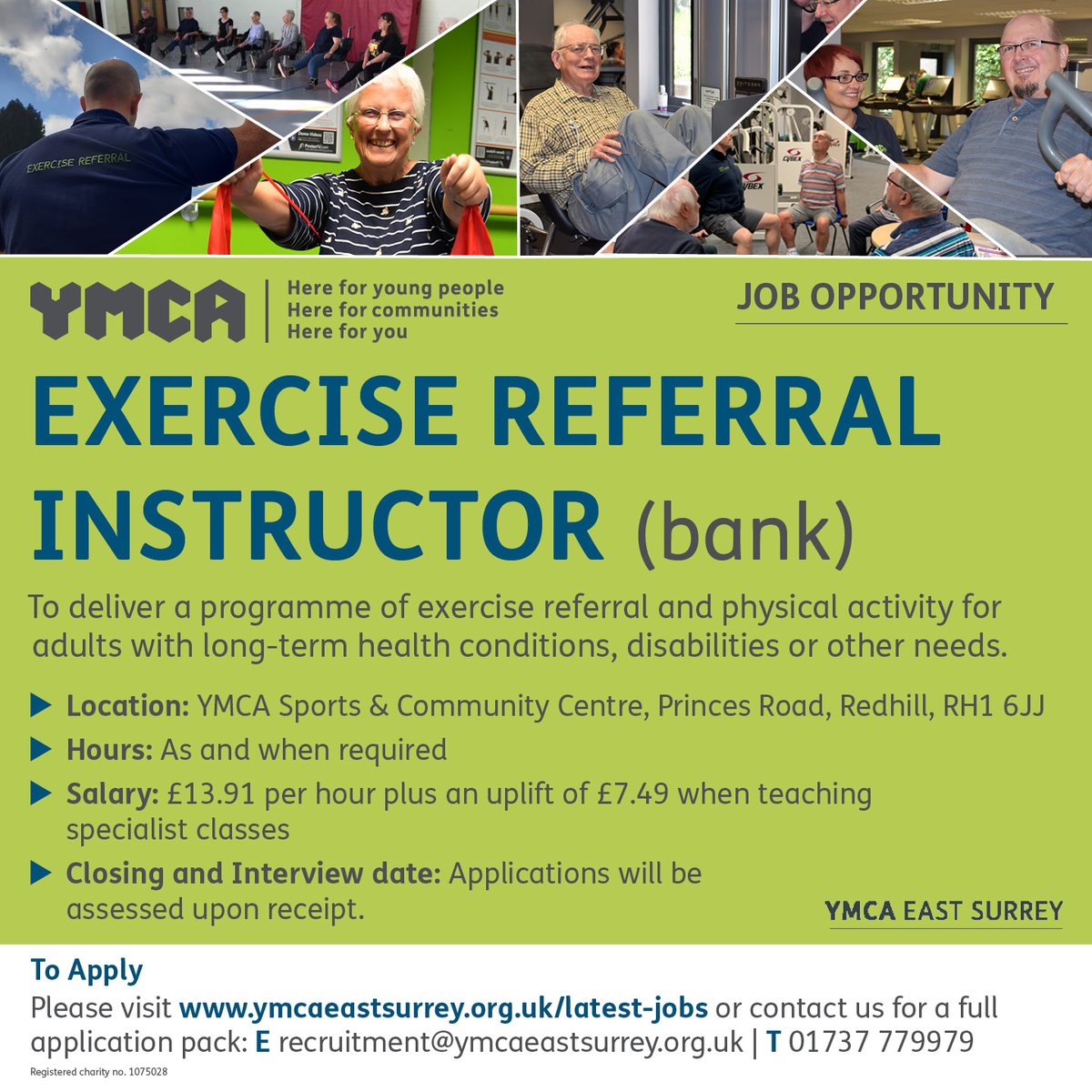 Exercise Referral Instructor needed in Redhill.
Interested?
Find out more at:
ymcaeastsurrey.org.uk/jobs/exercise-…
#fitnessjobs #fitness #surreyjobs #charityjobs #exercisereferral @YMCAEng_Wales