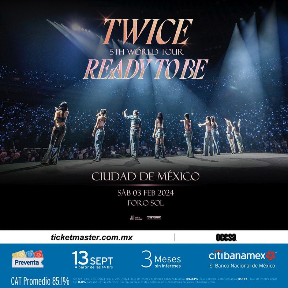 thisisforwtour's tweet photo. MÉXICO! 🇲🇽 Prepárate para ser parte del ‘READY TO BE’ World Tour

🎫 Fechas de Venta:

11/09 Venta Beyond/Prestige 9:00 AM
12/09 Pre-Preventa Priority 9:00 AM
13/09 Preventa Citibanamex 2:00 PM
14/09 Venta General 2:00 PM

#RTBinMexico #TWICE_5TH_WORLD_TOUR_MEXICO https://t.co/k1Zyod6qSB