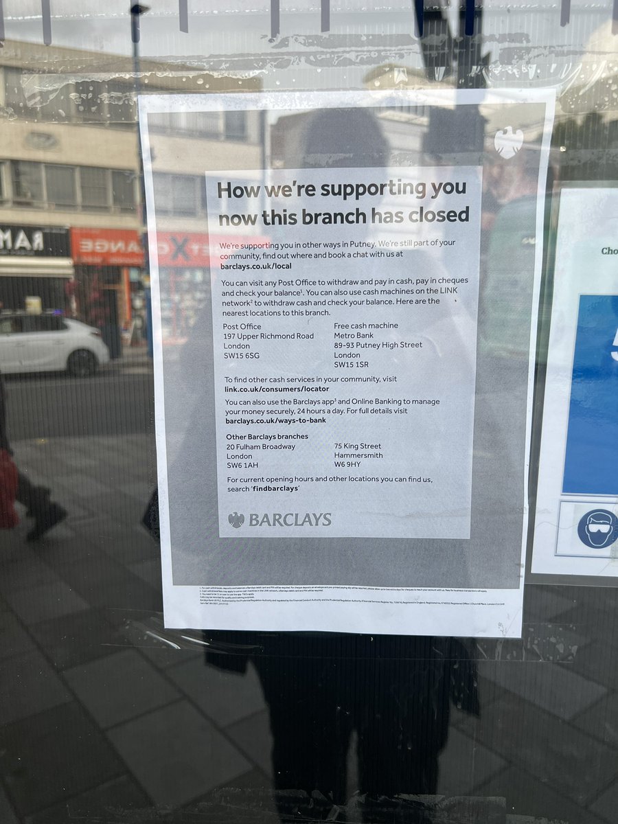 @Barclays you are often a nightmare to deal with but the team at the #Putney branch were fabulous. They will be sorely missed, especially by your older customers who can’t #bank online or get easily to #hammersmith #bankfail #declineofthehighstreet