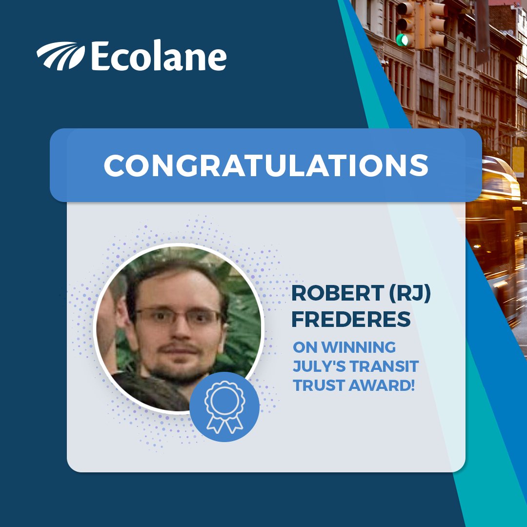 Ecolane's tweet image. #Congrats to RJ Frederes, #Ecolane Java Developer, for winning #TransitTechnologies&apos; Transit TRUST award for July! RJ is a seasoned developer with a thoughtful approach to software development. He is a tremendous asset to the Ecolane Product Development team! #employeespotlight