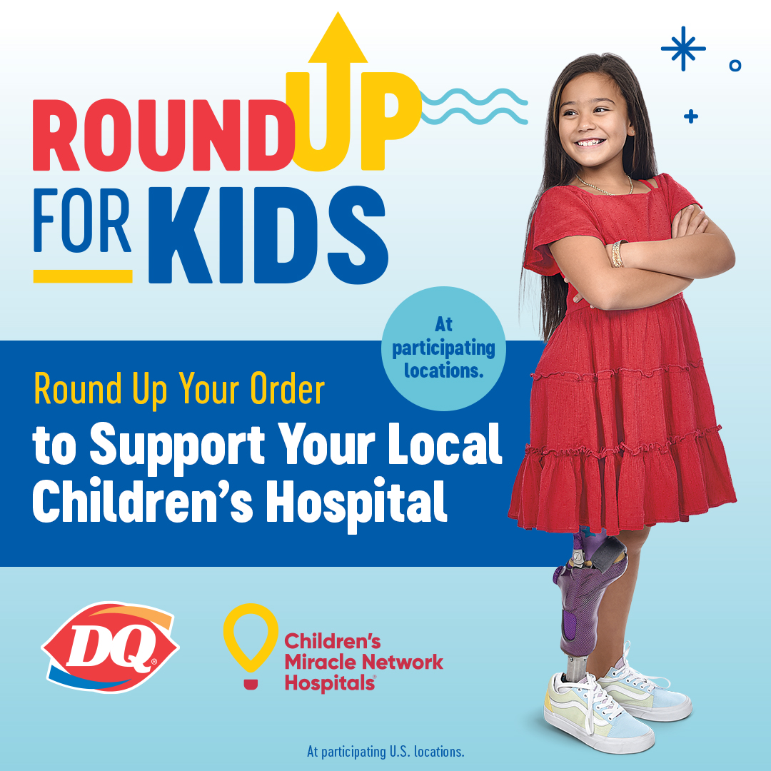 Let your change be the change for kids’ health and their future. On your next DQ visit round up your order to the nearest dollar and help raise hope for your local @cmnhospitals!