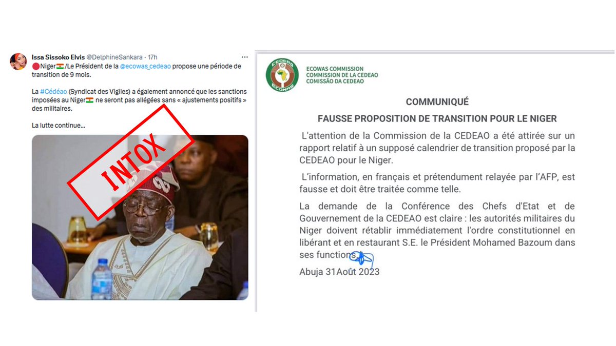 🚨FakeNews🚨 La CEDEAO n'a pas fait de communiqué sur la transition au 🇳🇪

La course à l'information ne doit pas être un motif pour diffuser des informations non sourcées !

Ayez toujours un regard critique sur ce que vous voyez sur les réseaux sociaux !
#désinformation #fakenews
