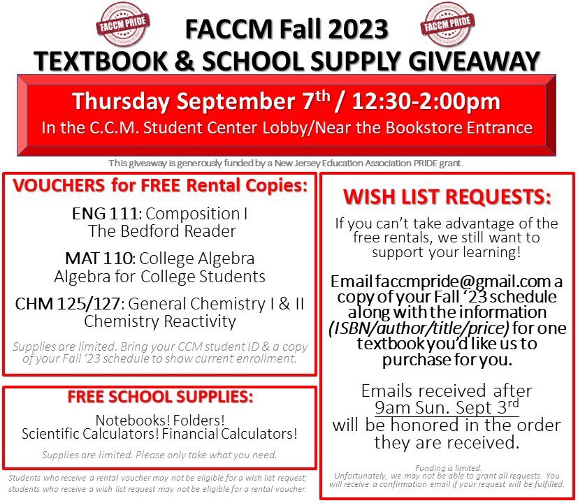 SaveCCMfaculty's tweet image. 🎉 Save the date! 🎉
#freetextbooks #freeschoolsupplies #facultysupportingstudents #strongertogether #UnionStrong #unionproud #faccm #saveccm