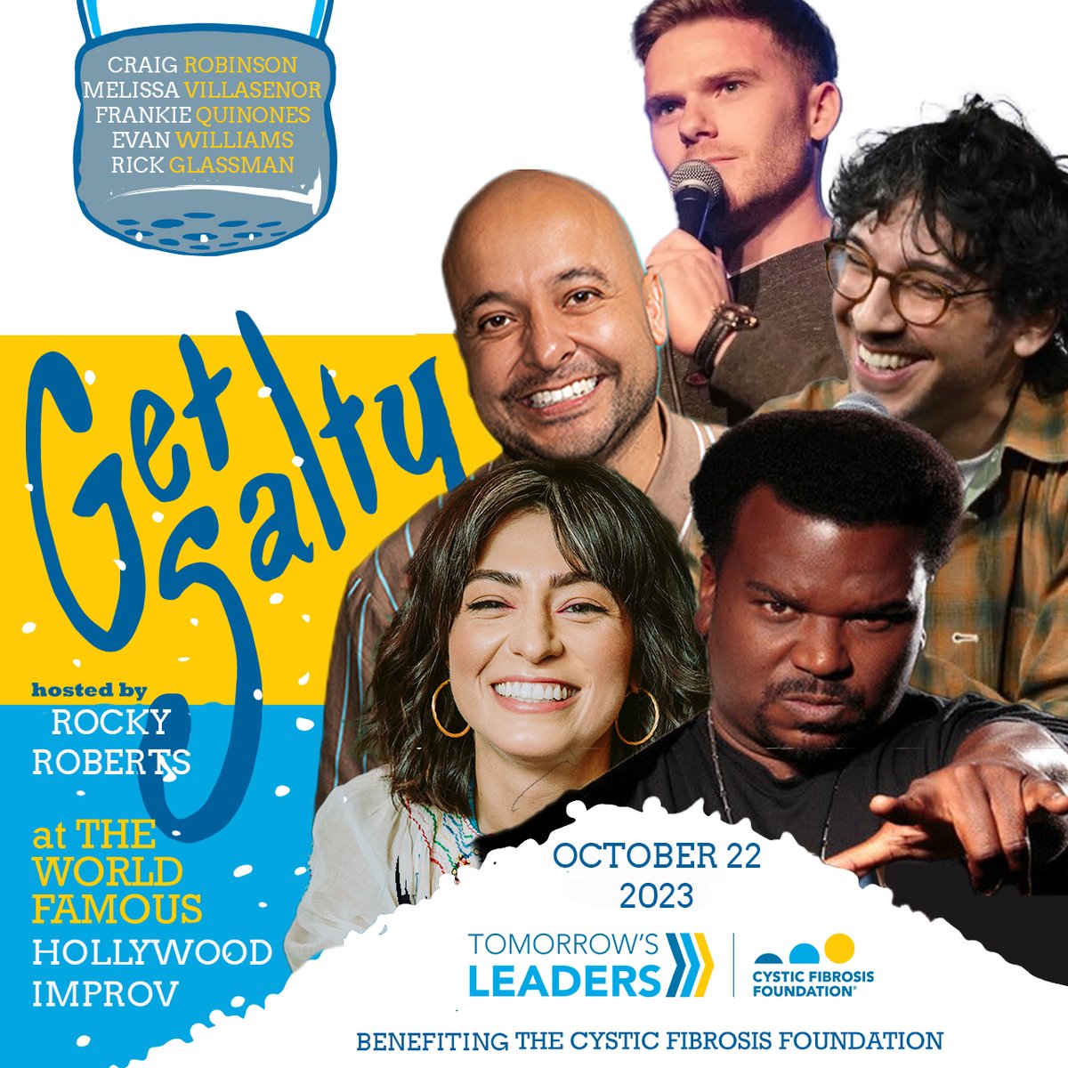 Live from LA, join us for the CF Foundation’s seventh annual Get Salty Comedy Show on 10/22 at the <a href="/HollywoodImprov/">Hollywood Improv</a> featuring,🎤<a href="/MrCraigRobinson/">Craig Robinson</a> #MelissaVillasenor <a href="/FrankieQuinones/">Frankie Quinones</a> , #EvanWilliams, <a href="/RickGlassman/">Rick Glassman</a> 🎟️ events.cff.org/GetSalty2023