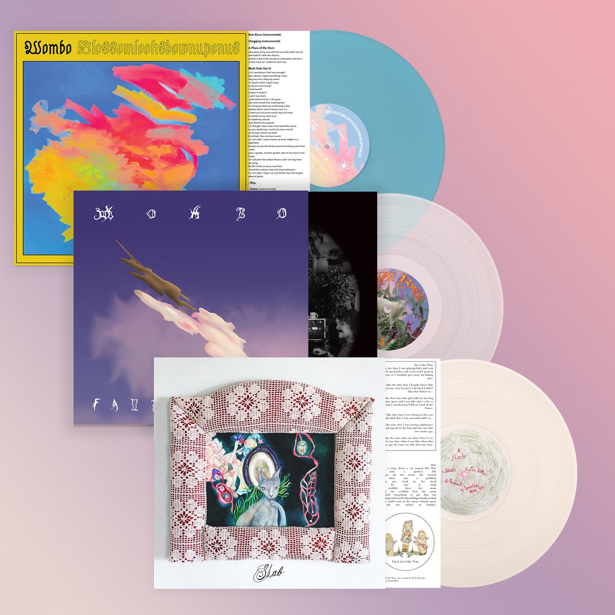 It's @Bandcamp Friday & we've dropped the full @womborocks package 📦 Now pick up the 'Slab' & 'Dreamsickle' EPs pressed to one LP on limited cloudy clear vinyl + new variants just landed of 'Blossom' & 'Fairy Rust' + get all 3 bundled ! 🛒 -> womborocks.bandcamp.com/merch