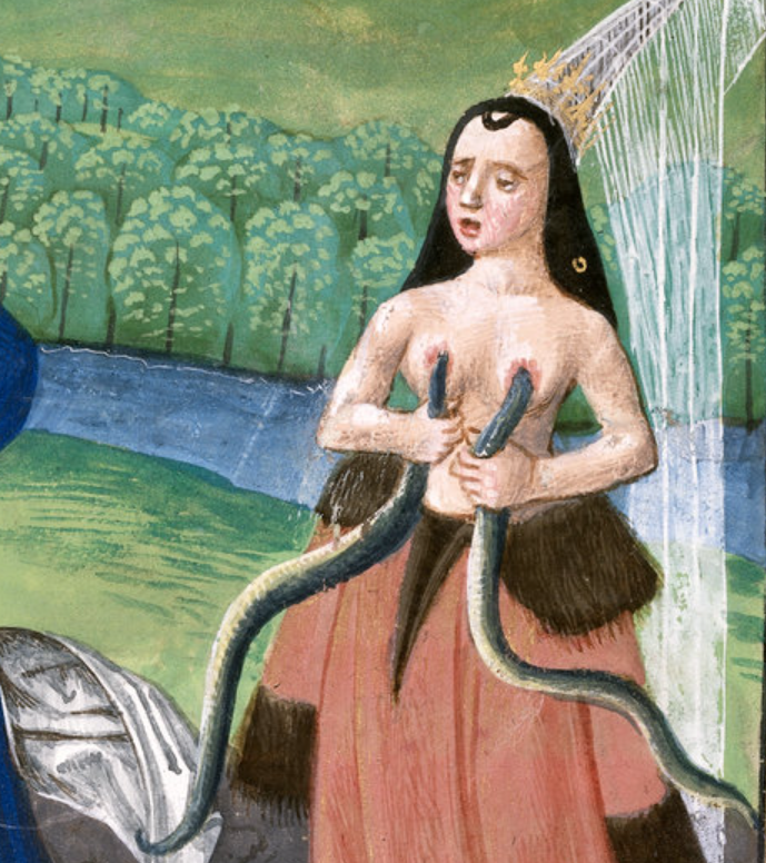 WeirdMedieval's tweet photo. death of cleopatra, netherlands, 15th century https://t.co/tsFa5ORnDH