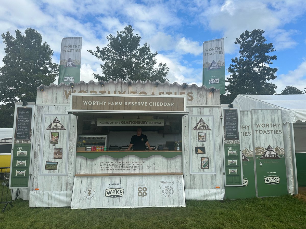 If you are attending Pilton party tonight, be sure to visit our Worthy Farm Reserve Cheddar toastie kitchen. All our toasties are made with our delicious cheddar crafted using milk from the herd that grazes Worthy Farm, home of @glastonbury festival. #worthycheddar #piltonparty