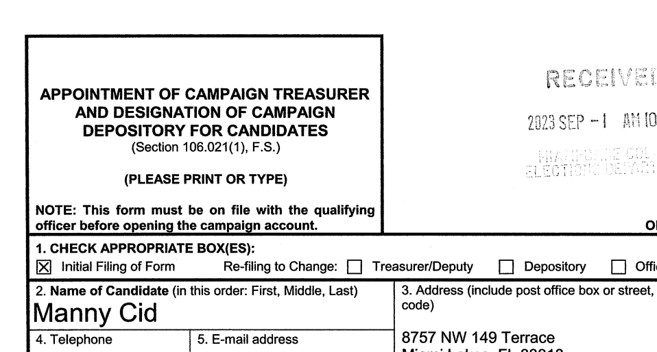 doug_hanks's tweet photo. Miami Lakes @MayorMannyCid, a Republican, files to challenge Miami-Dade @MayorDaniella, a Democrat, in 2024.  Position is officially non-partisan but parties were a big factor in 2020. https://t.co/5zfud2CHKi