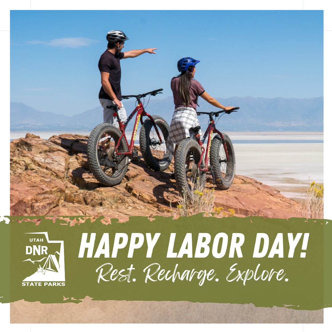 Happy Labor Day Weekend from Utah State Parks! Have a relaxing time & remember to prioritize safety! Check park conditions, fire restrictions, & weather updates before you go. Don't forget helmets & life jackets! For more safety tips, visit: stateparks.utah.gov/2023/06/20/10-…