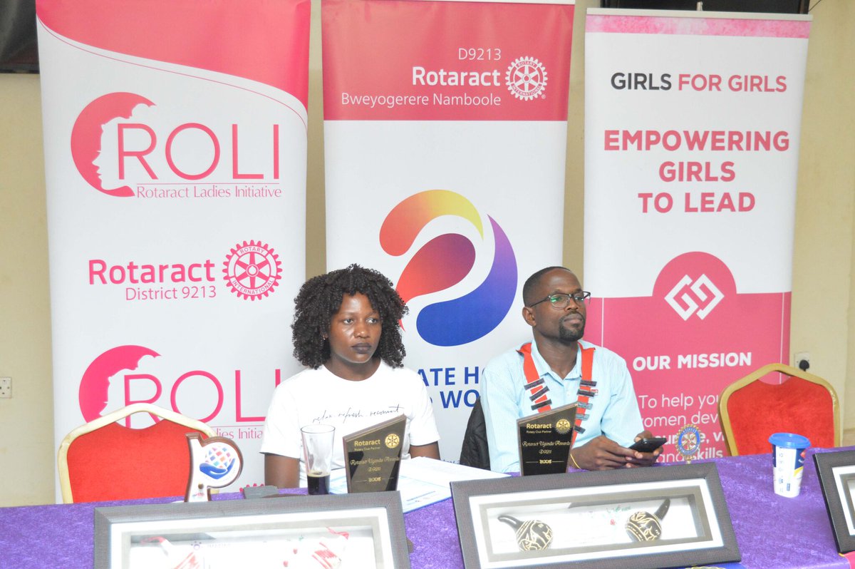 Destadia's tweet photo. Today's meeting is being chaired by Past President Simon Okwi and he is flanked by the Club Secretary Devota Asasirwe.

Live blog - https://t.co/8R7uGjcjWY 

#DestadiaFridays | @RotaractD9213 https://t.co/dG62Qw8hVX
