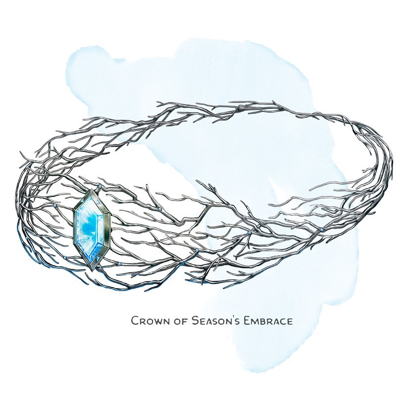 💎 𝗡𝗲𝘄 𝗶𝘁𝗲𝗺! Crown of Season's Embrace Wondrous item, very rare (requires attunement by an elf, half-elf, or fey) ___ This silver crown of tangled branches is dotted with tiny jewels, wit... 🆕instagram.com/p/Cwp7hDprhBQ/ - #dnd5e #dungeonsanddragons