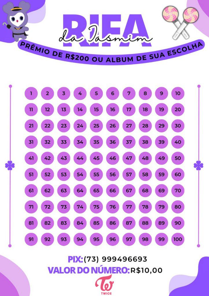 haewbear's tweet photo. RIFA TWICE 5TH WORLD TOUR 💜🍭

Decidi fazer uma rifa para conseguir ir no show do Twice. Por favor, se puderem comprar um número ou divulgar já será de grande ajuda. 

R$10,00 POR NÚMERO
PRÊMIO: R$200 no pix ou um álbum de sua preferência. 

❤️🔁 Obrigada! https://t.co/qmStziTdr2