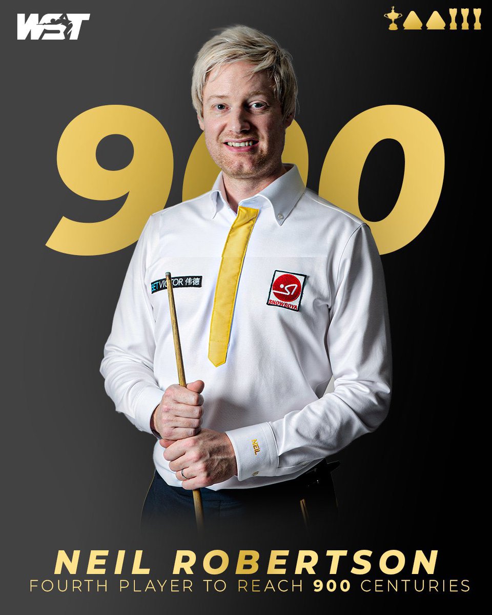 9️⃣0️⃣0️⃣

<a href="/nr147/">Neil Robertson OAM</a> becomes the fourth player to reach nine hundred centuries.

He follows Ronnie O’Sullivan, John Higgins and Judd Trump in achieving the milestone.

Well done, Neil!